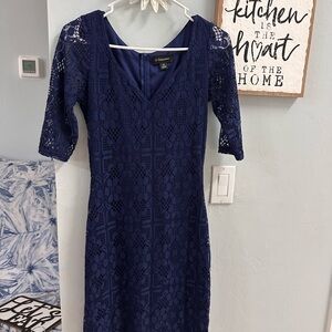 GG Collection Women's Navy Long Sleeve Lace Dress